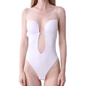 Kvinders rygløse Shapewear Plunge V-hals Body Invisible Shaper White L