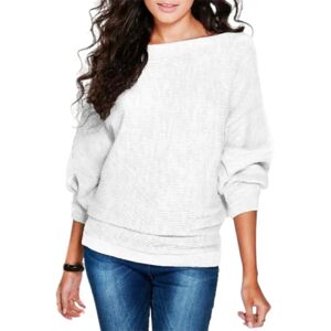 Xatilo Dame Pullover Vinter Sweater Strikket Løs Pullover White L