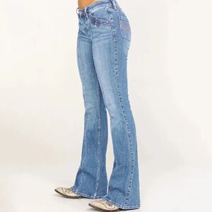 Xatilo Dame jeans med strækbar denim med klokkebund Ljusblå L