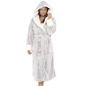 Xatilo Langærmet fuzzy plys badekåbe til kvinder med bælte i fleece grå L