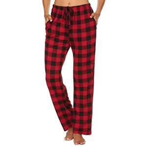 Xatilo Dame plaid elastiske pyjamasbukser Casual Baggy Loungewear Röd L