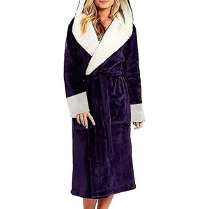 Sherpa fleece badekåbe til kvinder blød morgenkåbe hætte fluffy towling badekåbe2XLlilla 2XL Purple