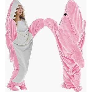 Shark Filt Voksen Super blød fleece hættetrøje Sovepose Bærbar Løs One Piece Pyjamas Pink Pink L/170*70