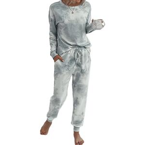 Kvinder Tie Dye Casual Suit Langærmet Sweatshirt Top + Snørebukser Suit Casual Jogging Lounge Wear Gray XL