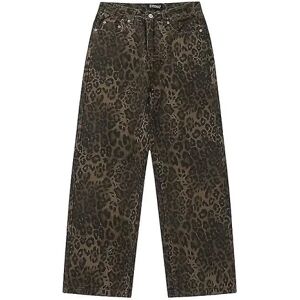 Tan Leopard Jeans Dame Denim Bukser Kvinde Oversize Wide Leg Bukser XL