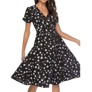 Sexy Dance Dame Baggy Midi-kjoler Printet Large Hem Dress Beach Sundress Black XXL