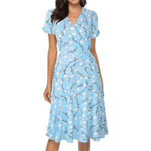 Sexy Dance Dame Baggy Midi-kjoler Printet Large Hem Dress Beach Sundress Sky Blue L