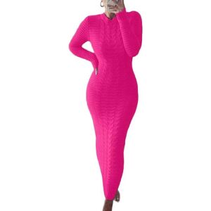 Sexy Dance Kvinder Crew Neck Maxikjoler Sweater Wrap Balder Dress Winter Rose Red L