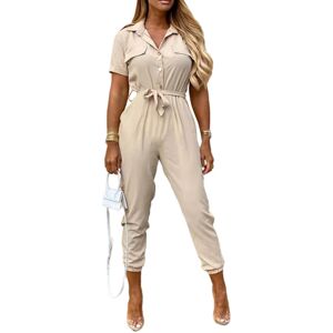 Sexy Dance Dame Jumpsuit Lange bukser Playsuit Rompers Cargo Loungewear Beige,XL