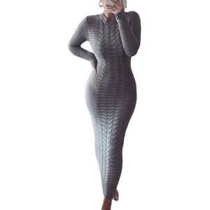 Sexy Dance Kvinder Crew Neck Maxikjoler Sweater Wrap Balder Dress Winter Gray XXL