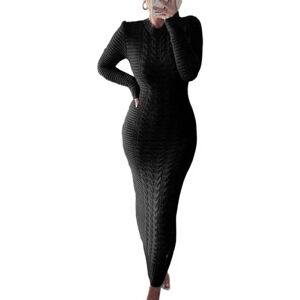 Sexy Dance Kvinder Crew Neck Maxikjoler Sweater Wrap Balder Dress Winter Black XXL