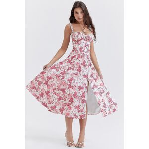 Kvinder Blomster Boho Midi Bustier Kjole Dame Carmen Print Solkjole Sommer Beach Swing Kjoler Red Flower Asia S   EU XS