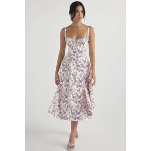 Kvinder Blomster Boho Midi Bustier Kjole Dame Carmen Print Solkjole Sommer Beach Swing Kjoler Purple Flower Asia S   EU XS