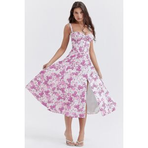 Kvinder Blomster Boho Midi Bustier Kjole Dame Carmen Print Solkjole Sommer Beach Swing Kjoler Rose Red Flower Asia S   EU XS