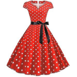 FMYSJ Kvinder Polka Dot Hepburn Retro 50'er 60'er Rockabilly Evening Party Swing Midi Dress (FMY) Red XL