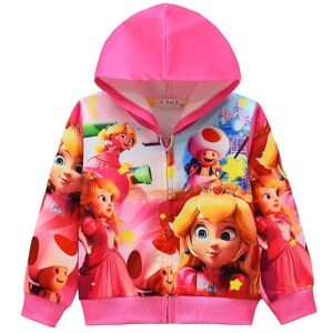 Børn Piger Princess Peach Super Mario Bros 3d print lynlås hættetrøje jakke frakke langærmet hættetrøje toppe julegave til 4-9 år Rose Red 7-8 Years