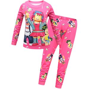 Drenge Piger Roblox T-shirt Toppe Bukser Pyjamas Sleepsuit Børnegave Rose red 140cm