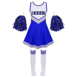Kids Cheerleading Kostume Skolepiger Cheerleader Uniformer Cheer Danse Outfits Til Halloween Kjole Med Strømper Blomst D_y Blue 9-10 Years