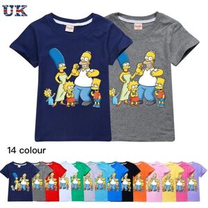 Børn Drenge Piger The Simpsons Print Casual Kortærmet T-shirt i bomuld Top Tee Z X Grey 150CM 9-10Y