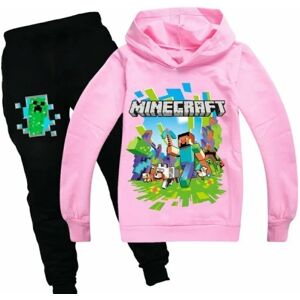 Børn Drenge Minecraft Hættetrøje Træningsdragt Sæt Langærmede Hættetrøjer H pink 7-8 years (140cm)