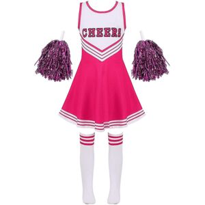 Kids Cheerleading Kostume Skolepiger Cheerleader Uniformer Cheer Danse Outfits Til Halloween Kjole Med Sokker Flower D_y Pink 7-8 Years