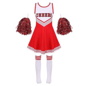 Kids Cheerleading Kostume Skolepiger Cheerleader Uniformer Cheer Danse Outfits Til Halloween Kjole Med Sokker Flower D_y Red 7-8 Years