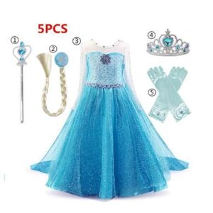 B4B Elsa Frost kjole pige børnekostume + 4 ekstra tilbehør Blue 100 cm
