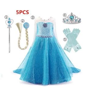 B4B Elsa Frost kjole pige børnekostume + 4 ekstra tilbehør Blue 110 cm