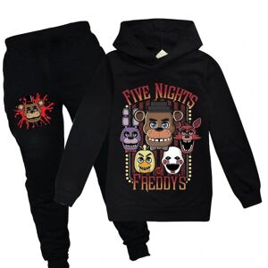 Børn Five Nights At Freddy's Tracksuit Sæt Langærmede Hættetrøjer Hættetrøje Top Bukser Fnaf Casual Outfits Activewear Gave Black 9-10 Years