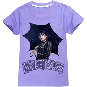 7-14 år Børn Teenagere Onsdag The Addams Family T-shirt Kortærmede toppe Gaver Purple 7-8 Years