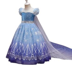 Prinsesse Elsa kjole med aftageligt tog i bølgende blå blue 116