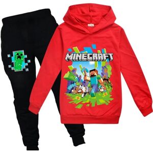 Minecraft sæt til børn til drenge Hættetrøje joggingbukser outfit - Perfet Red 130cm