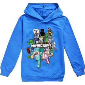 Minecraft Børn Drenge Piger Hættetrøje med tryk Casual Langærmet Hættetrøje Pullover Sweater Top Blue 11-12Years