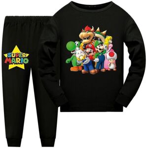 Super Mario Pyjamas Langærmet T-shirt Bukser Nattøj Nattøj Pjs Set Børn Drenge Piger Pyjamas Loungewear Alder 7-14 år CMK Black 9-10 Years