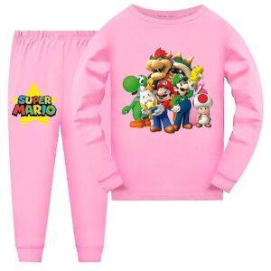 Super Mario Pyjamas Langærmet T-shirt Bukser Nattøj Nattøj Pjs Set Børn Drenge Piger Pyjamas Loungewear Alder 7-14 år CMK Pink 7-8 Years