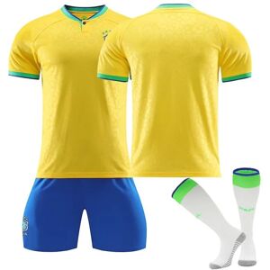 Goodies Brasilien Hjemmetrøje 2022/23 Qatar VM-trøje Fodboldtrøje T-shirt shorts sæt Fodbold 3-delt sæt til børn Voksne Kids 20(110-120cm)