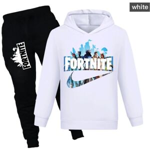 LD Fortnite hættetrøje + skjorte + bukser, sweatshirt afslappet sæt velegnet til sport og udendørs - julegave, fødselsdagsgave sort 160 cm (13-14 år) white 160cm