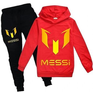QQQUN Messi afslappet hættetrøjebukser til børn til drenge og piger hættetrøjebukser sportstøj red 9-10 years old-140cm