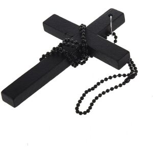 Metal Beaded Chain Wooden Cross Pendant halskæde Black-haoyi