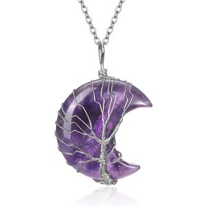 Ametyst Krystal Healing Stone Tree Of Life Crescent Moon Pendant Halskæde Kvinder Lmell Gave