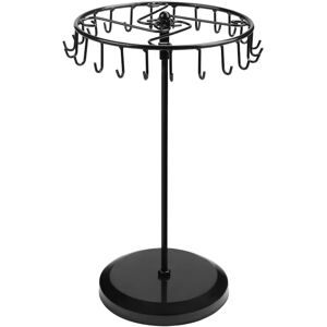 Sort metal roterende smykkeholder Display Stand (23 kroge) - Hængende Organizer Tower Rack - Opbevaring til halskæder og armbånd, ringe og øreringe