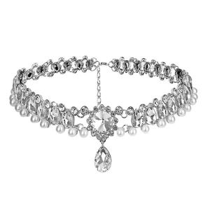 Elegant halskæde charme simuleret perle og rhinestones Beads Choker halskæde til kvinder (sølv)Sølv Silver