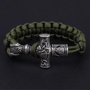 Unisex Viking Thor Mjolnir Hammer Paracord Armband Grön 2