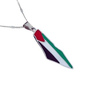 Guldfarve Palæstina Kort National Flag Pendant & Halskæde til kvinder og mænd, landkort smykker silvery
