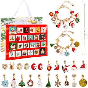 Adventskalender 2023 Juletema DIY Charm Armbånd Halskæde Maker Kit til piger gold