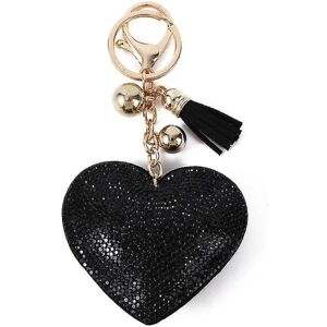 Sort Læder Love Heart Nøglering med Premium Crystal Car Key Ring Charm