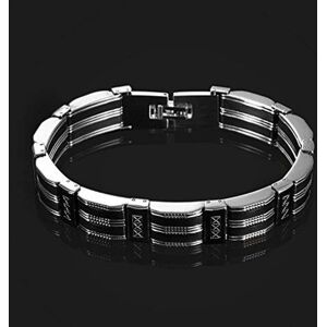 Herren Armband, Exquisit Schwarz Silber Streifen Armreif Armschmuck Armkette Handgelenk, Edelstahl