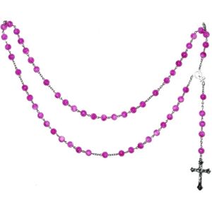 Hiprock Rosary / Cross halskæde lyserøde perler Pink