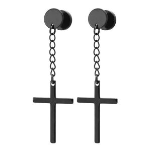 Megabilligt 2-pack piercing øreringe falsk stik med hængende kryds sort sort