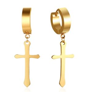 Megabilligt 2-pack piercing øreringe med hængende kryds guld guld